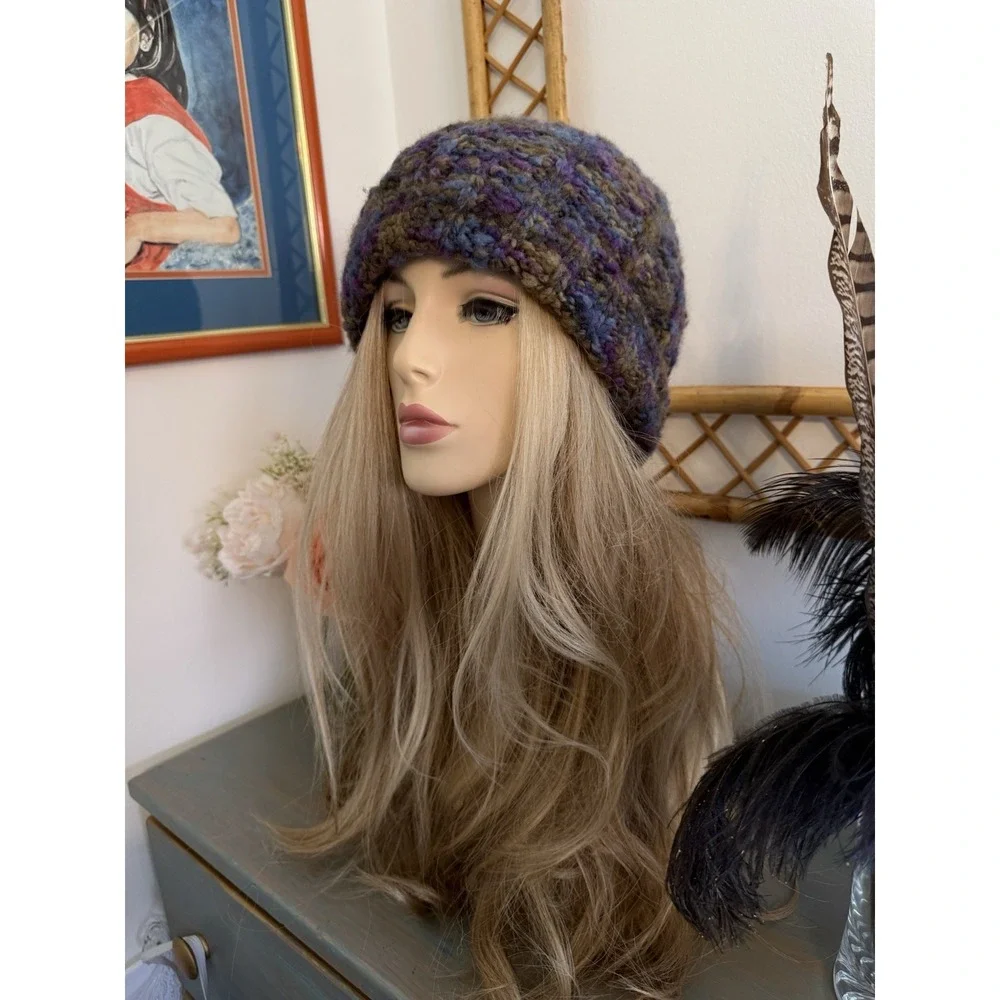 Cappellificio Fiorentino Wool‎ Blend Purple Knitted Beanie Hat Made In Italy EUC